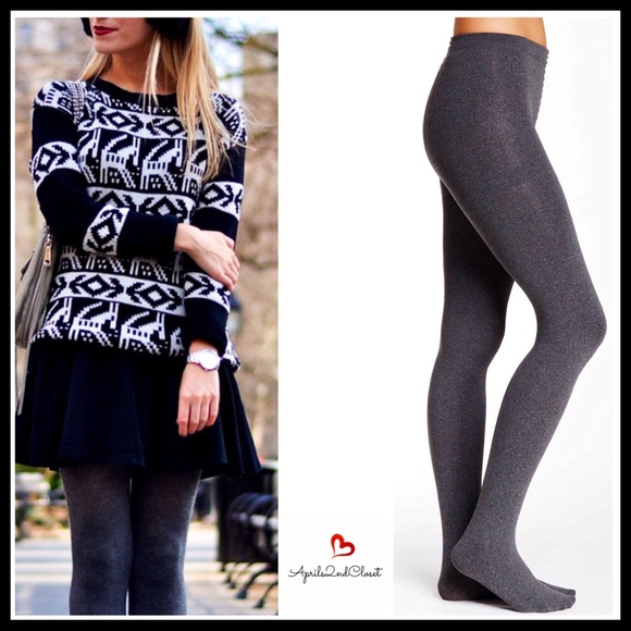 FLEECE LINED PLUSH GREY TIGHTS - Picture 2 of 7